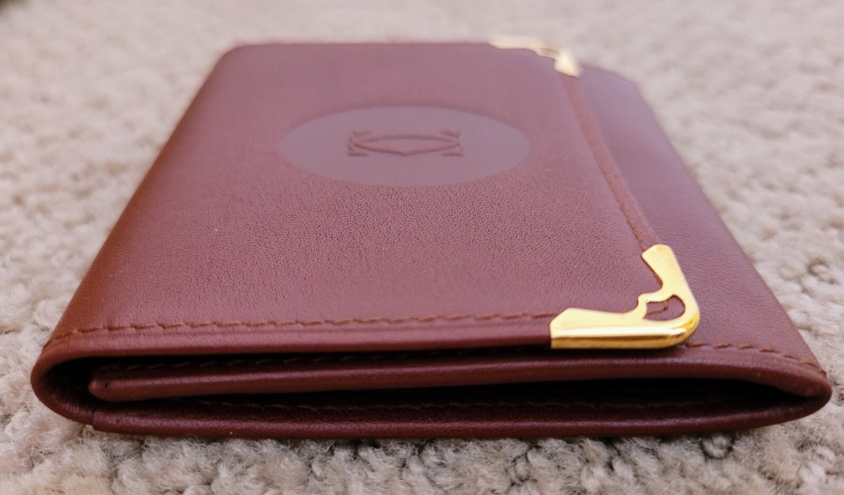 AUTH CARTIER VINTAGE LEATHER SQUARE COIN PURSE/WALLET