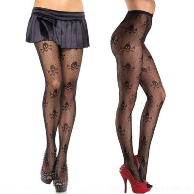 Kiki Chloe Gothic Emo Black Fishnet Skull Tights Halloween Fancy Dress 05