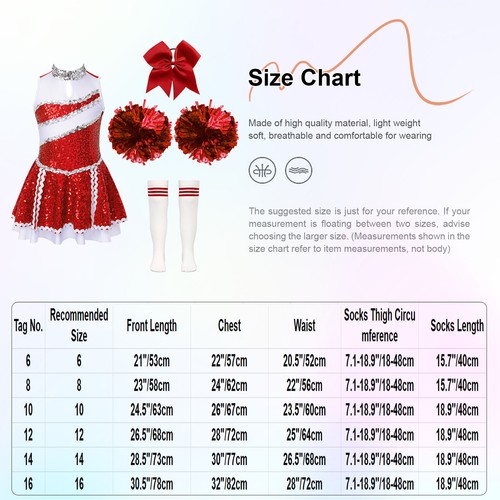 Mädchen Cheerleader Cheerleading Kostüm Schulmädchen Uniform Kleid mit Zubehör - Picture 27 of 56