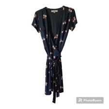 LOFT Women's Cherry Print Short Sleeve V-Neck Knit Wrap Dress Grey size 0