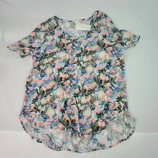 H&M Women's Size 2 Tropical Summer Floral Short Sleeve Top V-Neck Blouse