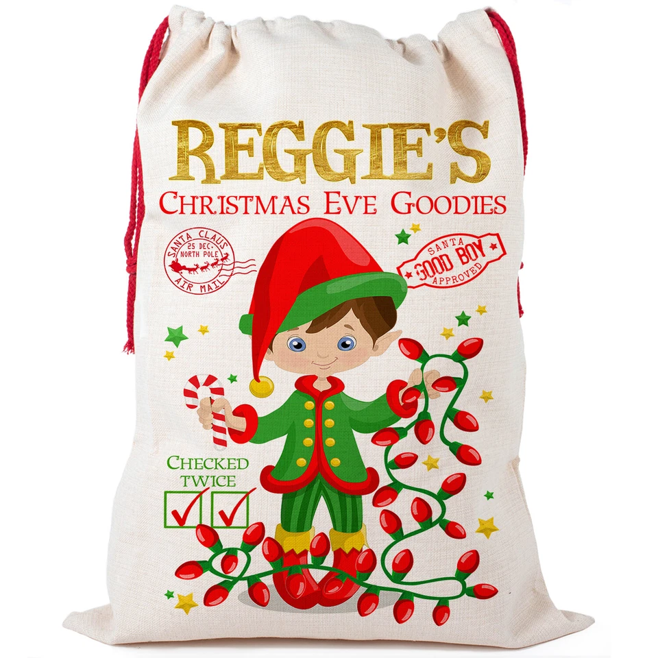 Christmas EVE Sack Santa Present Stocking Personalised Gift Bag Girl or Boy