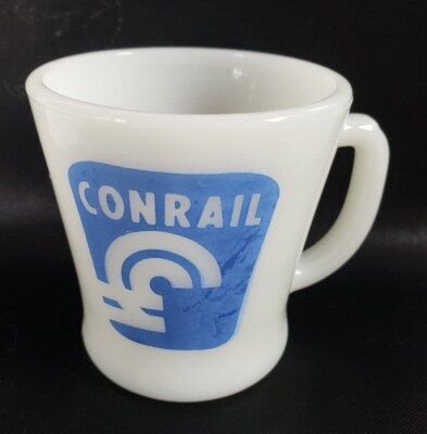 Vintage Conrail Milchglas Anchor Hocking Fire King Becher D Griff USA Zug 