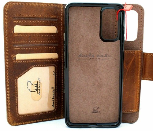 Genuine Full Tanned Leather Case for Galaxy S20 wallet book Removable Wireless - Picture 3 of 9