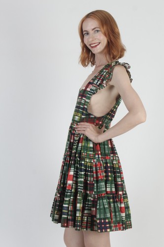 Vtg Patchwork Sexy Pinafore Apron Dress Circle Skirt Cotton Boho Chore Hippie - Picture 3 of 7