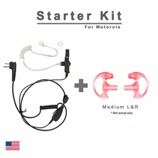 Walkie Talkie PTT Earpiece & Medium Earmolds for Motorola RDM2070D Mag One BPR40