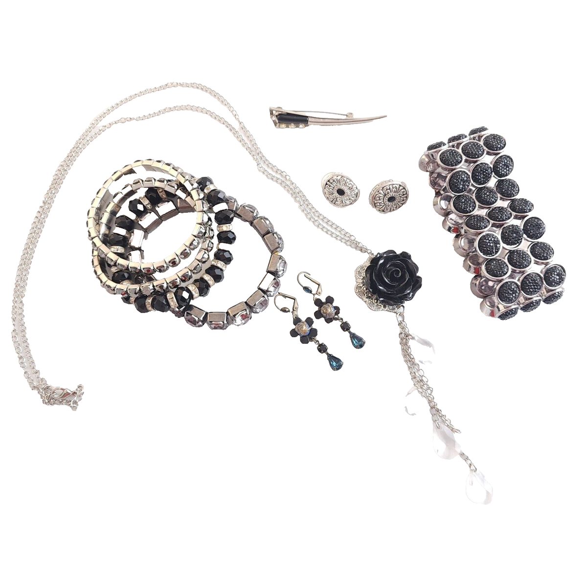 Vintage Black Silver Gothic Jewelry Set Elegant and Versatile
