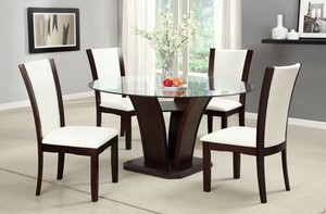 table leather chairs dining cherry dark round brown janiya pu ii