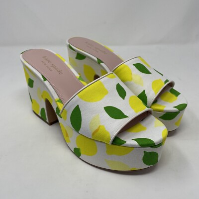 【Kate Spade】Ibiza Lemon Platform Slide Sandals◆国内発送◆ Kate Spade Ibiza Printed Canvas Platform Sandals Lemon Toss
