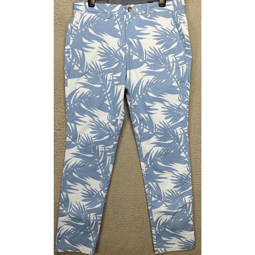 Pantaloni Vineyard Vines uomo 33X32 Breaker Breezy blu ghiaccio stampa allover cachi NUOVI
