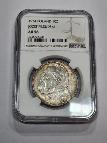Poland, 10 Zlotych 1934 Pilsudski, official eagle, rare, mint NGC AU58