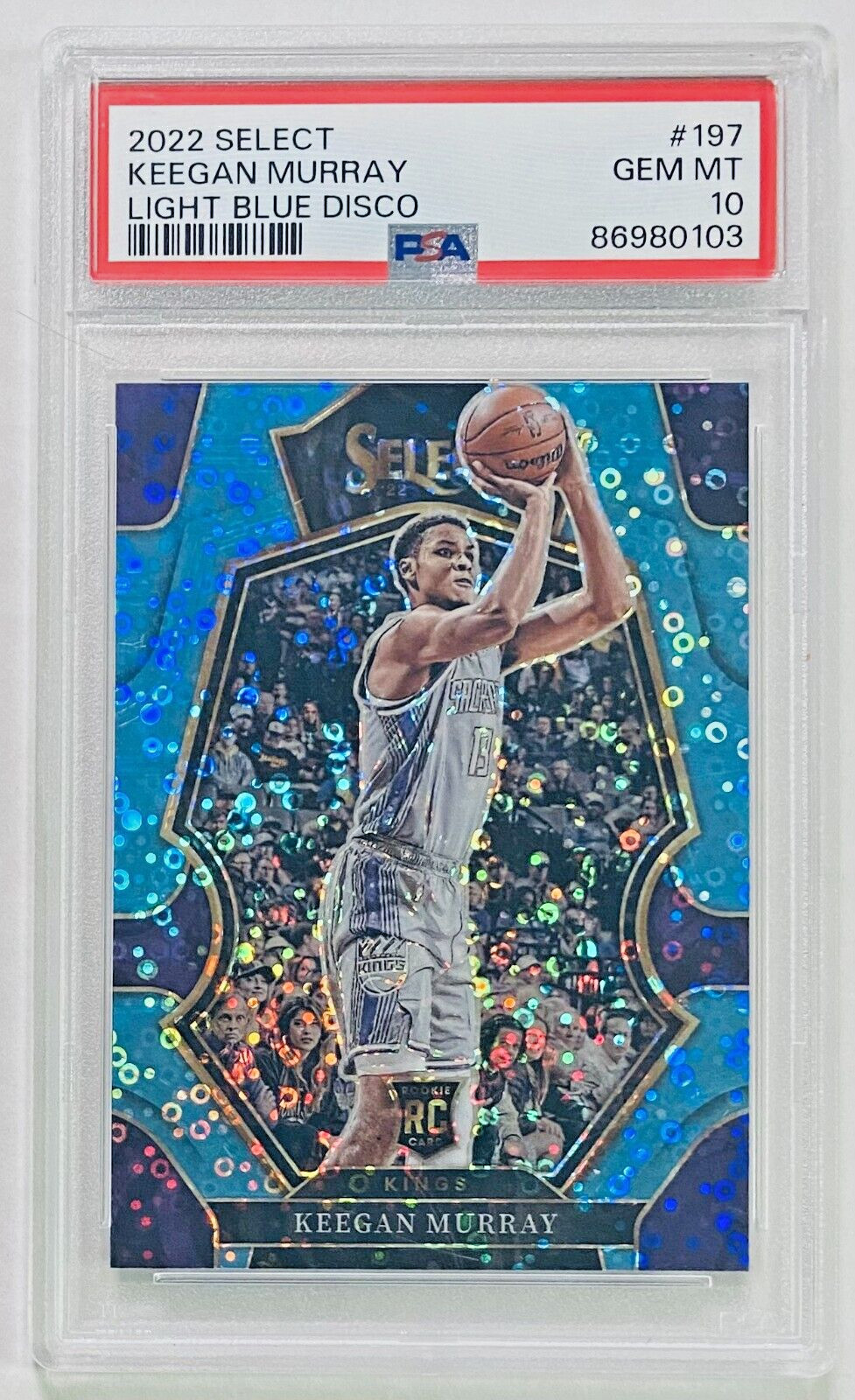 2022-23 Select Keegan Murray Premier Level Light Blue Disco Prizm /99 PSA 10