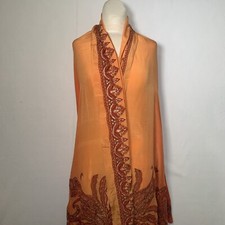 Indian Pakistan Womens Sari Traditional Ethnic Wrap Orange Embellished
