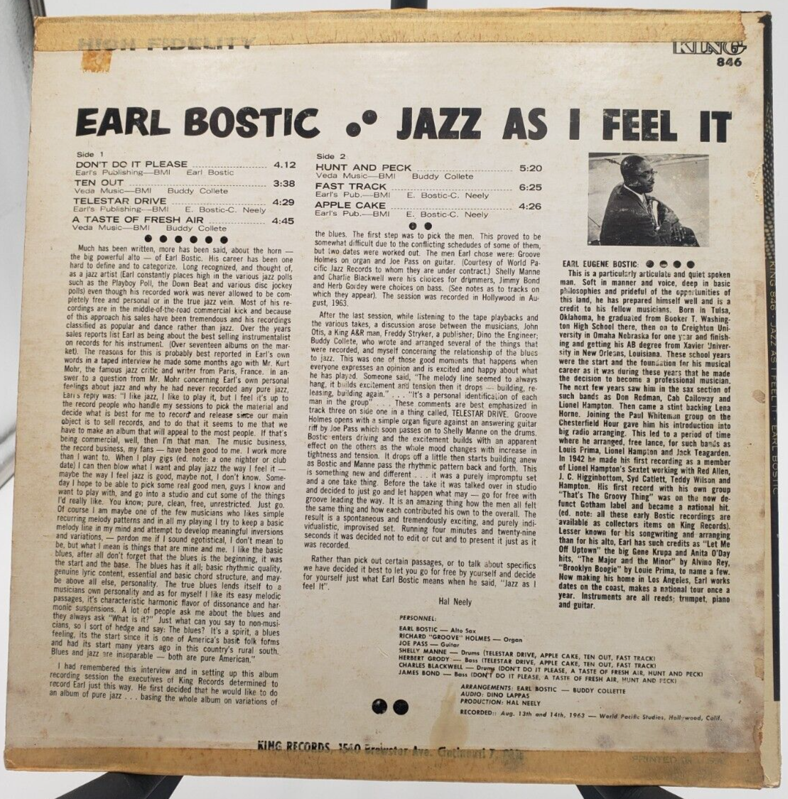 EARL BOSTIC - JAZZ AS I FEEL IT - JAZZ LP RECORD KING 846 MONO R1