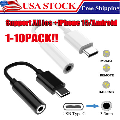 USB-C Type C to 3.5mm AUX Headphone Jack Adapter Lot For iPhone 15/Android Phone