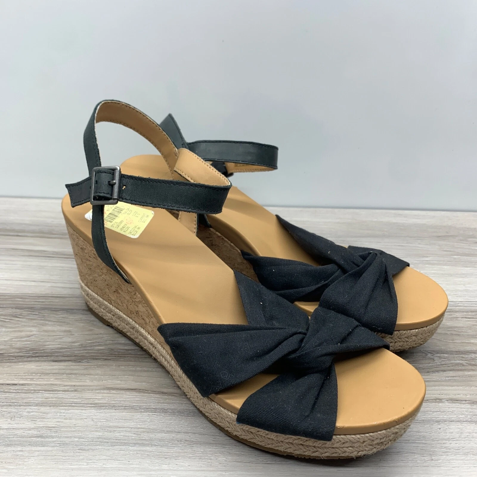 UGG Joslyn sandalo zeppa espadrillas nero pelle sughero plateau 1102869 taglia 9 5