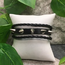 Punk Goth Bracelet Unisex Black Leather Spike Rivet Metal Studded Wristband 6012