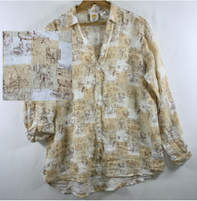 Womens Long Sleeve 100% Linen Button Top Sz M...