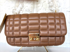 Michael Kors Tribeca Large Quilted Brown / Tan Leather Convertible Shoulder Bag