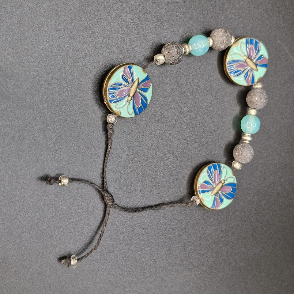 搪瓷彩绘蝴蝶绳可调节手链银色蓝色紫色 7+ — 第 4/4 张图片