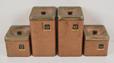 Metal Sugar Flour Tea Coffee Canister Set Kitchen Container Vintage MCM Copper