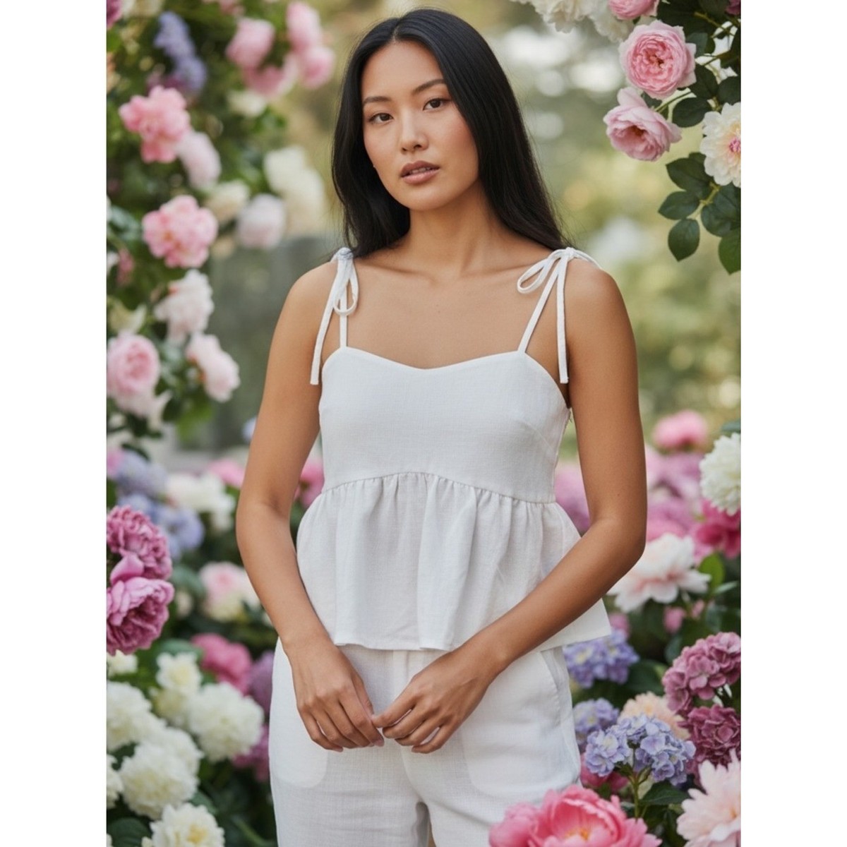 Kirious Los Angeles White Peplum Cami Top Feminine Coquette Summer