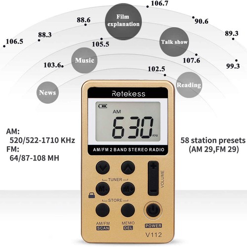 V112 AM FM Radio Portable, Mini Radio with Earphone Pocket, Digital Tuning Re... - Picture 3 of 9