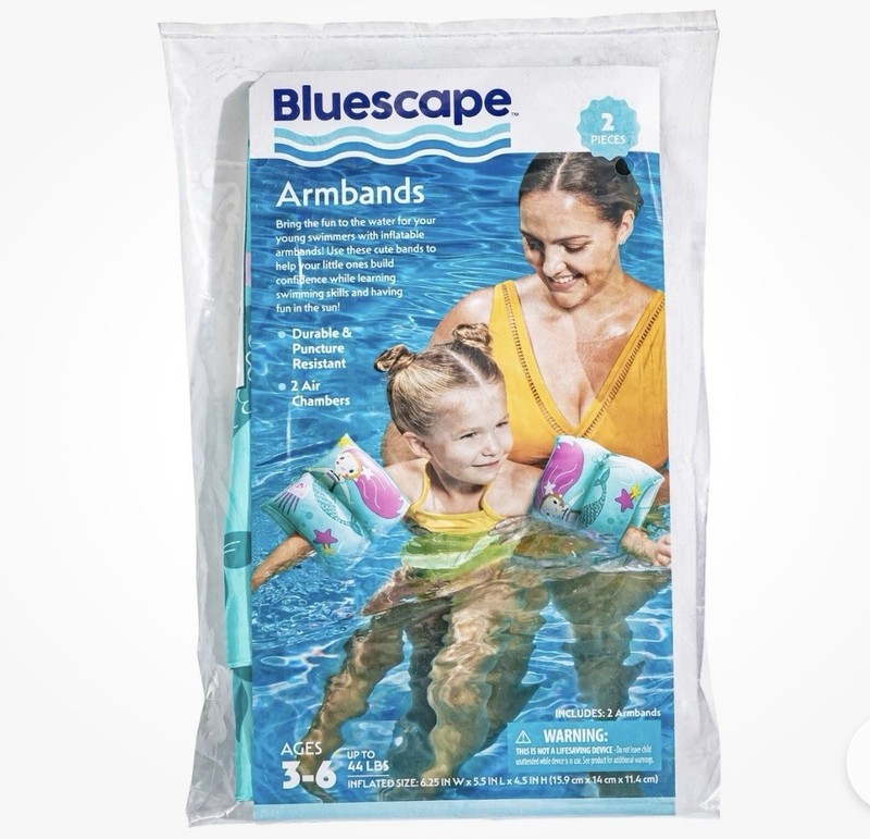 Kids Inflatable Swim Armbands Mermaid, Bluescape, 2 Piece, NEW