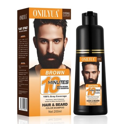 Men's Beard Dye, Brown Beard Dye Shampoo for Gray Hair Coverage, Root Touch U...