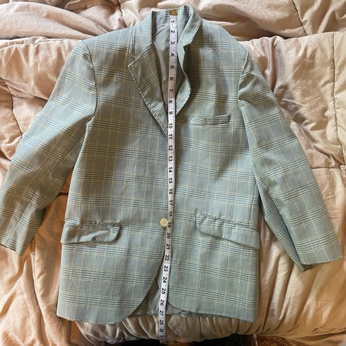 Vintage Esskay Boys Jacket Plaid Missing A Button Light Blue And Grey - Picture 2 of 9