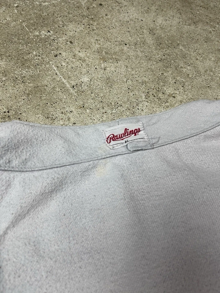 Винтажная бейсбольная футболка 50-х Rawlings размер 46 XL без рисунка серая редкая на пуговицах США - Изображение 3 из 4