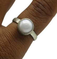 Argento Tibetano Vintage Uomo Anello Naturale Perla D'Acqua Dolce Gemma Misura