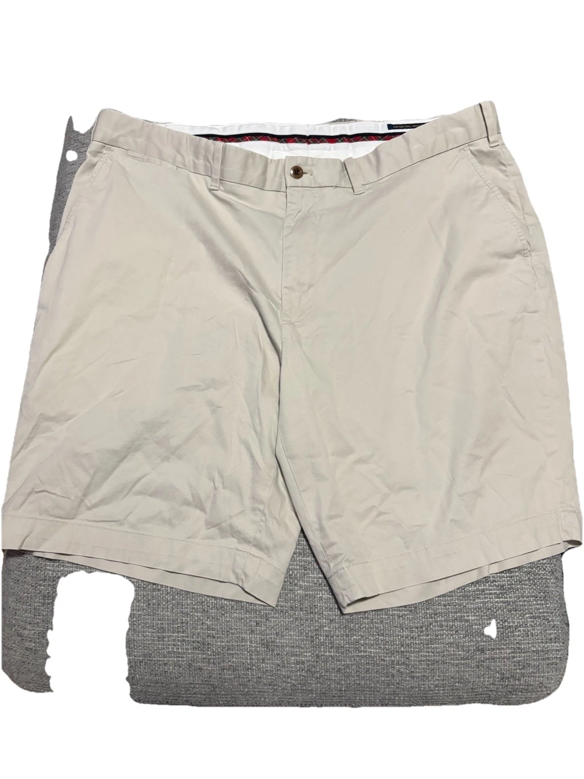 Polo Golf Vintage Men's Beige Cotton Chino Shorts Button Zip Pockets Logo Accent