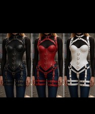 Real Leather Steel Boned Overbust Corset   Strapless 3 Colors