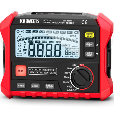HT5203 Insulation Tester 100GΩ 50-1000V with One-Touch DAR/PI Feature