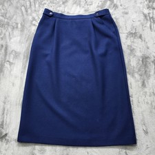 Vintage Carriage Court Skirt Womens 14 TALL Blue Pencil Pleated Button Tab Waist
