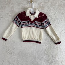 Vintage Bull Frog Knits Kids 4T Nordic Fair Isle Collared Sweater Burgundy Cream
