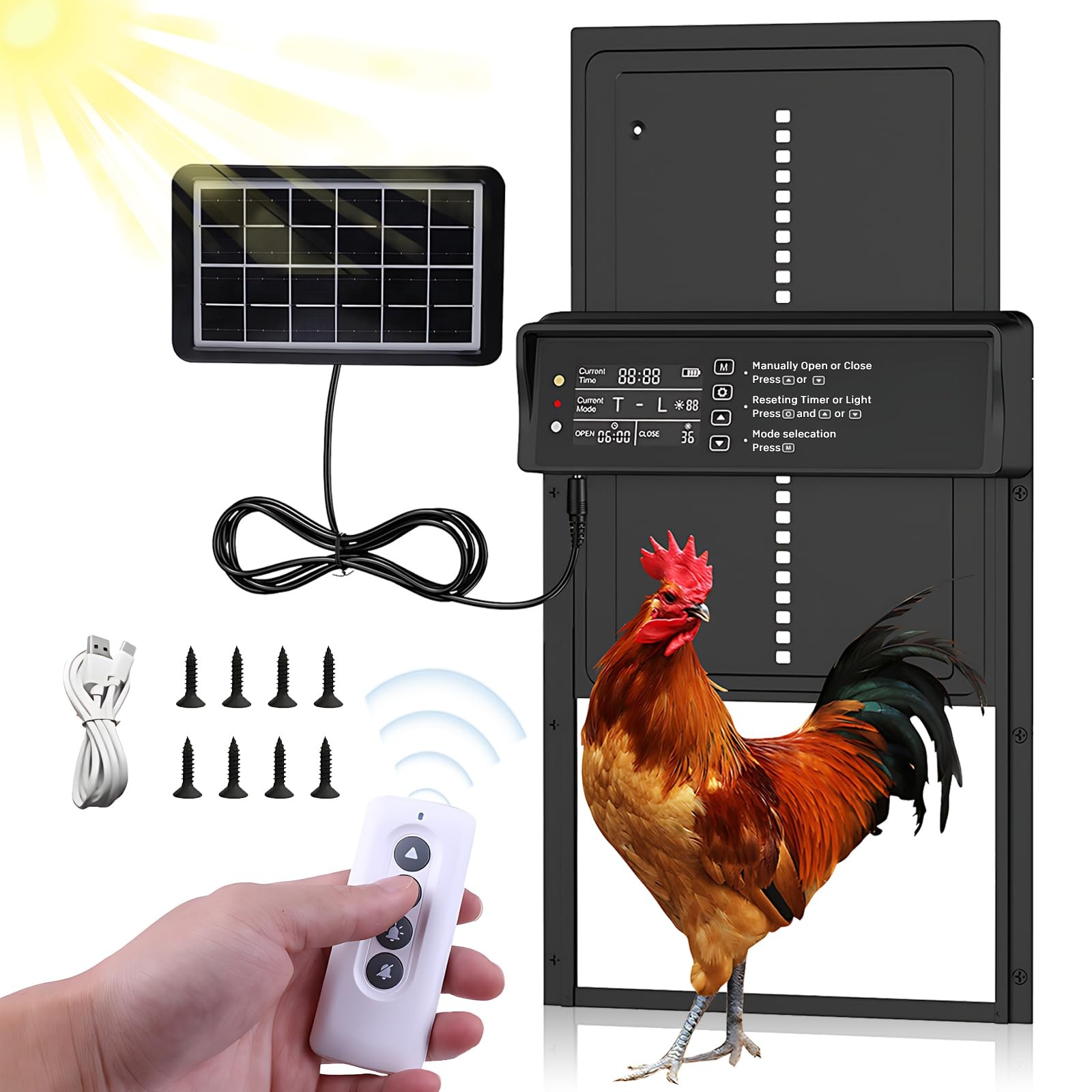 FAKI Automatic Chicken Coop Door Solar 21.0"L x 21.0"W x 14.0"H, Brown