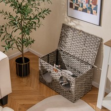 Foldable Cat Bed Large Rattan Kitten Condo House w/ Soft Cushion