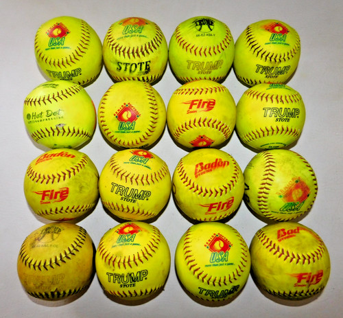 Lot of 16 Used 12” Yellow Senior League Softballs for Practice