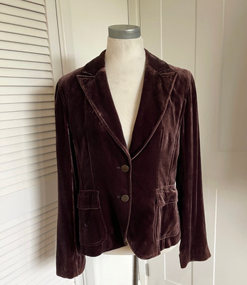 iCB Velvet Jacket Womens UK14 Brown Short Soft Fitted Flared Cufs