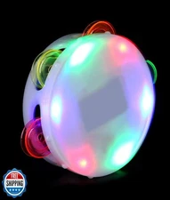 Fun Central LED Light Up Tambourine – Flashing Round Musical Inst