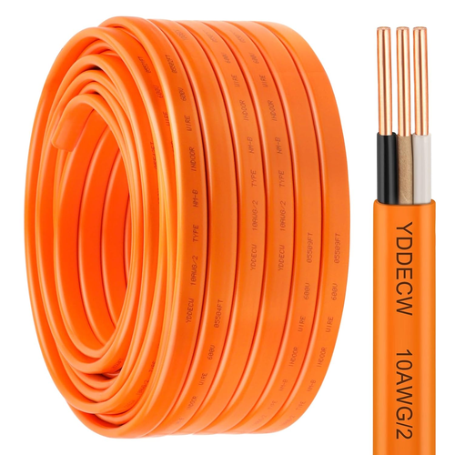 YYOGEE 10/2 NM-B Wire With Ground – 25 FT, 10 AWG Solid Copper, 2 Conductor + Ground, Orange Jacket For Residential Wiring