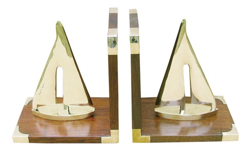 Bookends - Sailboat Book Stand Made Of Wood/Brass 10 X 17 Cm Sea-Club