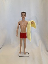 1960 Ken Doll Red Swim Trunks w/ Stand Towel Strong Flocking