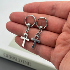 Gothic Cross Dangle Hoop Earrings Stainless Steel Punk Grunge Jewelry Unisex Set
