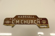 Vintage License Plate Emblem From Dealer Embossed C.m. Church Chevy Oldsmobile