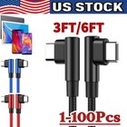 90 Degree Angle USB-C to USB-C Charger Cable Fast Charging Type Sync Cord LOT