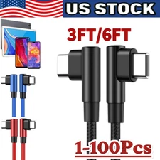 90 Degree Angle USB-C to USB-C Charger Cable Fast Charging Type Sync Cord LOT