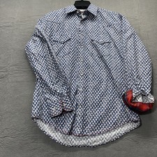 Panhandle Pearl Snap Shirt Men Medium Blue Red Western Button Long Sleeve